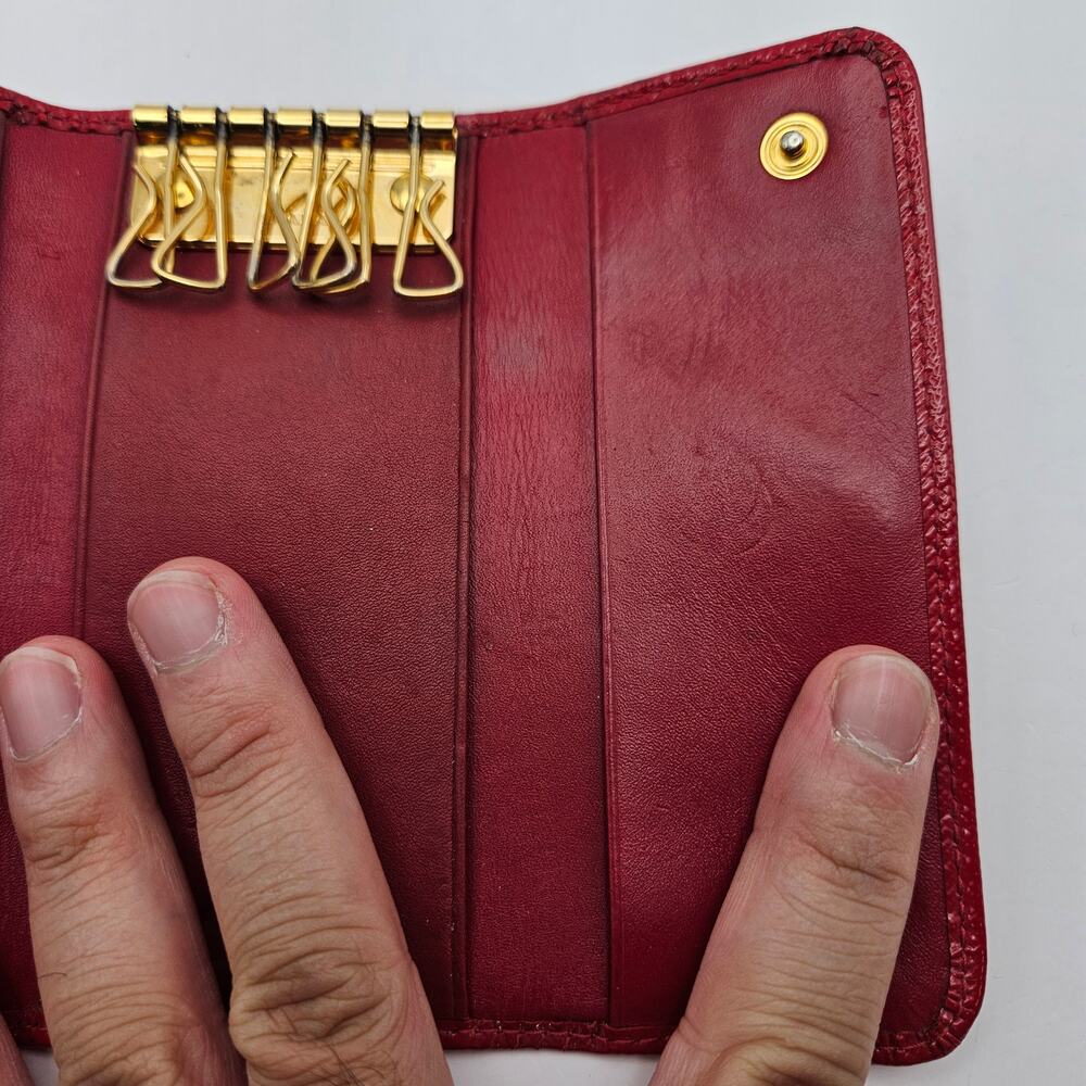 PRADA RED SAFFIANO LEATHER 6 KEY HOLDER WALLET CASE GOLD LOGO - Picture 4 of 7